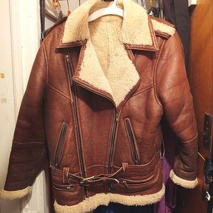 Genuine Leather Vintage Look Warm Winter Sherpa Lining Motorcycle Bomber Jacket